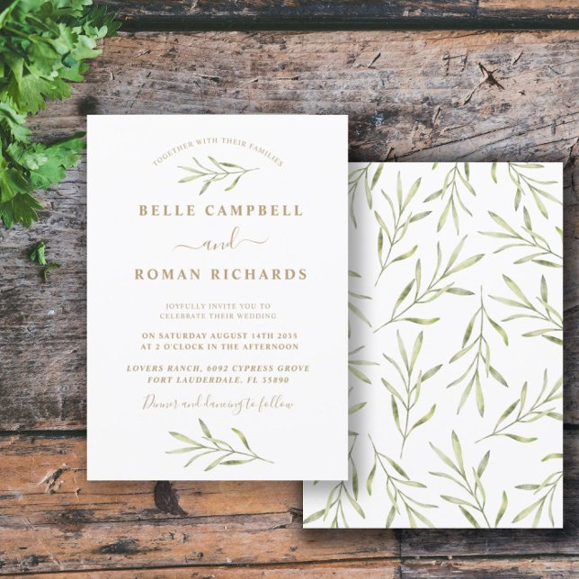 Simple Sage Green & White Foliage Wedding Invitation (Creator Uploaded)