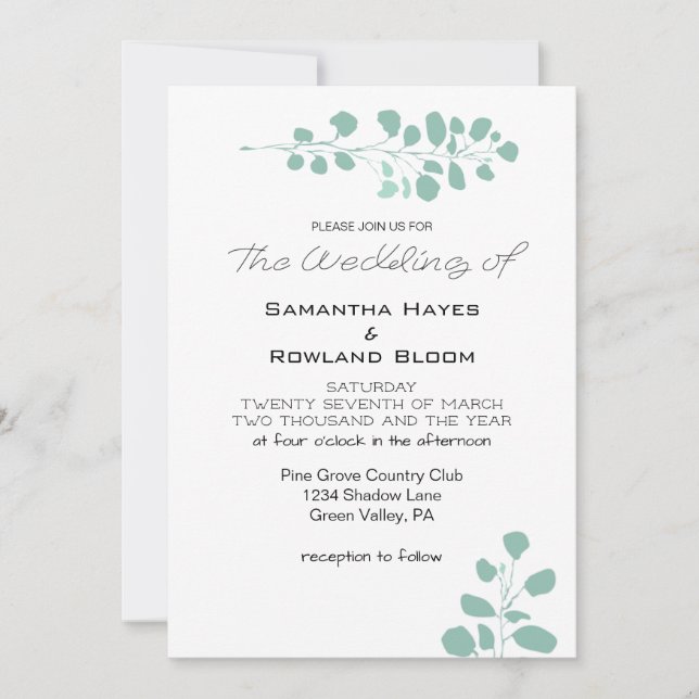 Simple Sage Greenery Wedding Invitation  (Front)