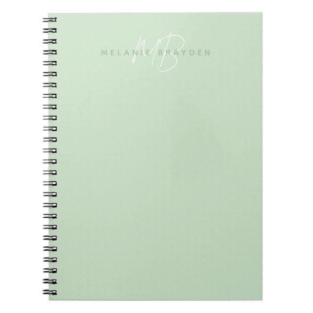 Simple Sage GreenMinimalist Two Monogram Name Notebook (Front)
