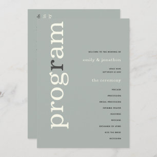 Simple Sage Ivory Text Wedding Program Invitation