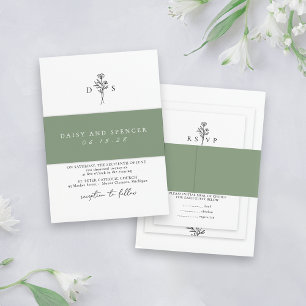 Simple Sage Minimalist Names Classic Wedding Invitation Belly Band