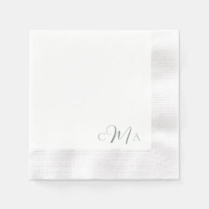 Simple Sage Monogram Combo Font Wedding Cocktail  Napkin
