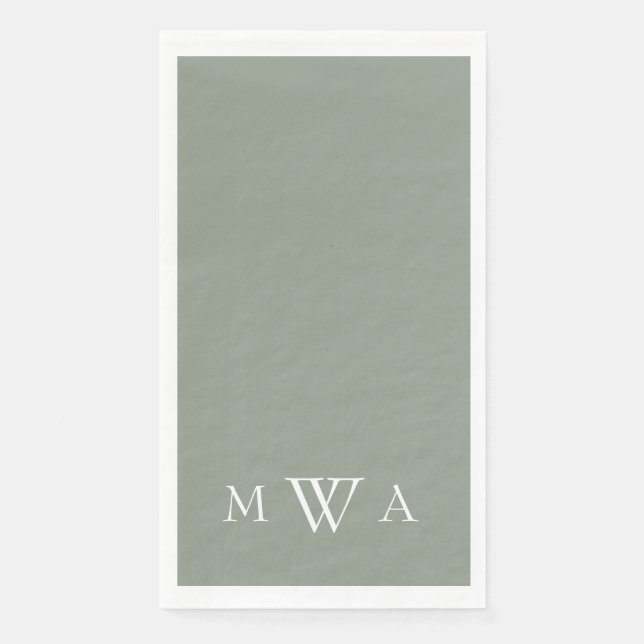 Simple Sage Monogram Paper Guest Towels Napkin (Front)