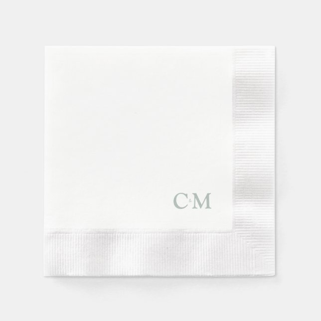 Simple Sage Monogram  Wedding Cocktail Napkin (Front)