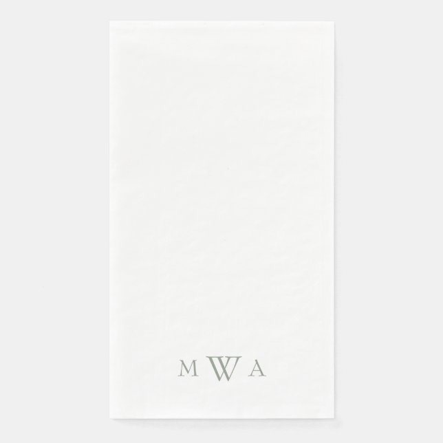 Simple Sage Monogram White Paper Guest Towels Napkin (Front)