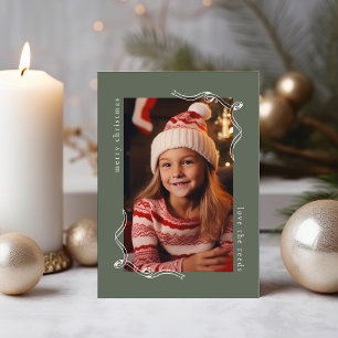 Simple Sage Photo Holiday Card with Ribbon Design