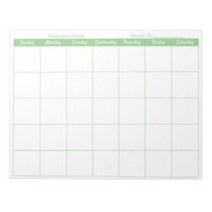 Simple Sage Thin Border Name Monthly Planner  Notepad