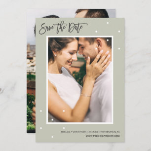 Simple Sage Two Photo with Dots Save the Date