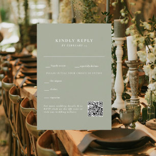Simple Sage Wedding QR Code RSVP Card
