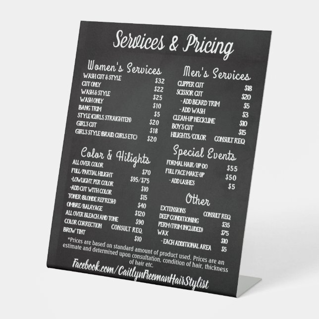 Simple Salon Menu Pedestal Sign (Front)