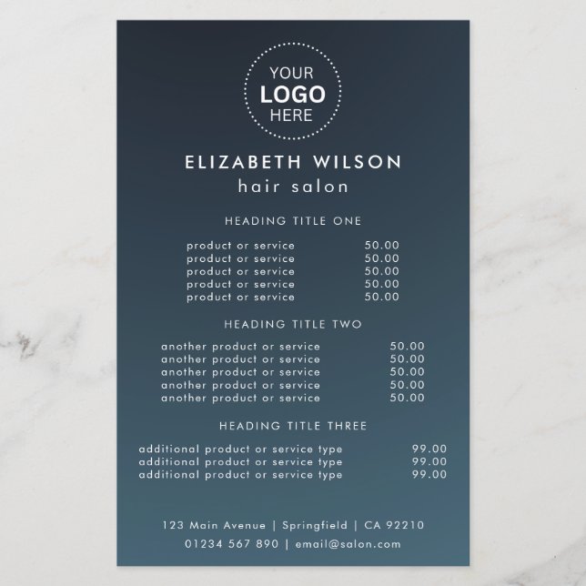 Simple Salon Service Menu Flyer (Front)
