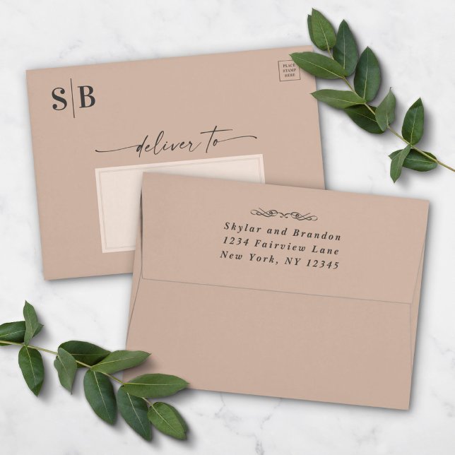 Simple Sand Beige Taupe A7 5x7 Wedding Invitation Envelope (Creator Uploaded)