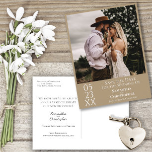 Simple Sandy Tan Wedding Save the Date Photo Postcard