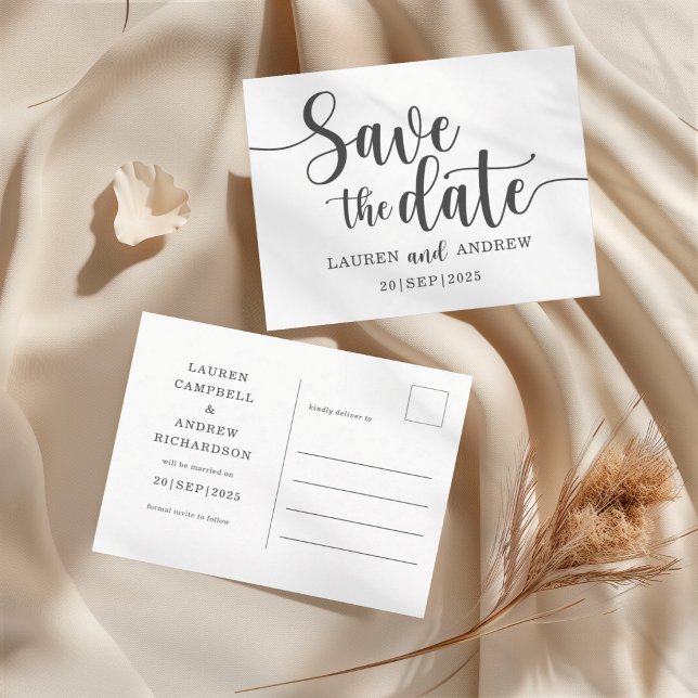 Simple Save the Date Black & White Wedding Postcard (Creator Uploaded)