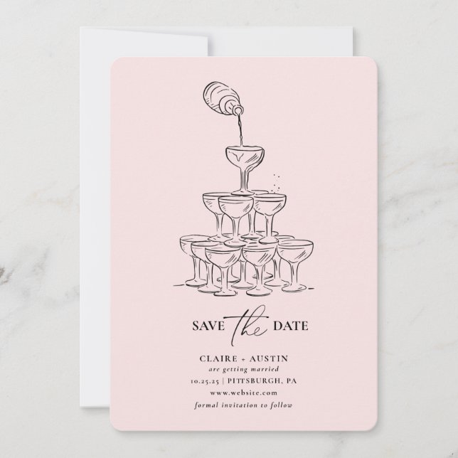 Simple Save the Date Champagne Tower Card (Front)