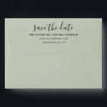 Simple Save the Date Green Sage Pre-Addressed Envelope<br><div class="desc">A unique simple envelope design featuring a green sage background. On the flap find a template to personalise with your return address to save time addressing your invitations or save the date cards. If you need help, additional colours or matching pieces please contact me (Maria) using the contact button below...</div>