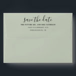 Simple Save the Date Green Sage Pre-Addressed Envelope<br><div class="desc">A unique simple envelope design featuring a green sage background. On the flap find a template to personalise with your return address to save time addressing your invitations or save the date cards. If you need help, additional colours or matching pieces please contact me (Maria) using the contact button below...</div>