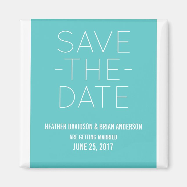 Simple Save the Date Magnet, Turquoise Magnet (Front)
