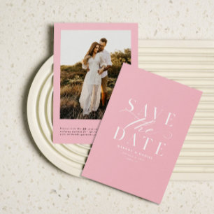 Simple Save The Date One Photo QR Blush Pink Peony