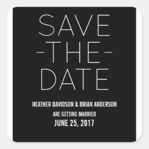Simple Save the Date Stickers, Black Square Sticker