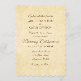 Simple Scalloped Vintage Wedding Invitation