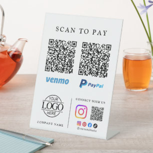 Simple Scan To Pay Qr Code Business Logo Tabletop Pedestal Sign