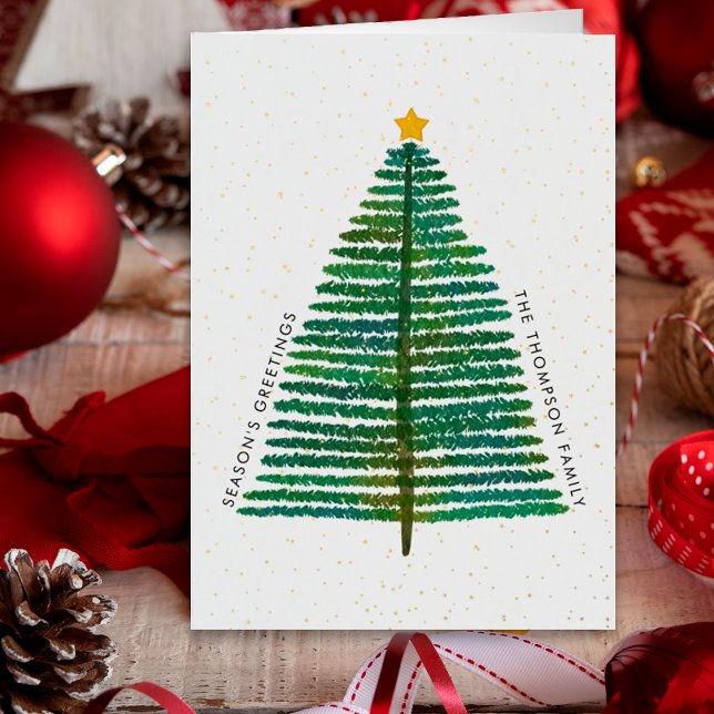 Simple Scandinavian Christmas Tree Gold Stars Foil Holiday Card (Creator Uploaded)