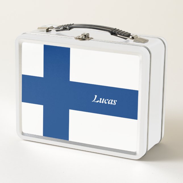 Simple School Finland Flag Souvenir personalised  Metal Lunch Box (Front)