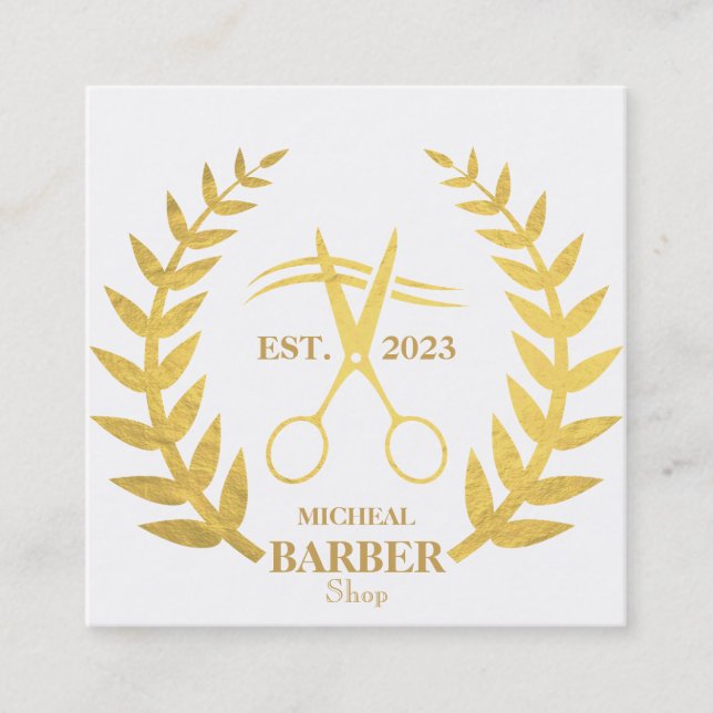 Simple Scissors Barber  Square Business Card (Front)