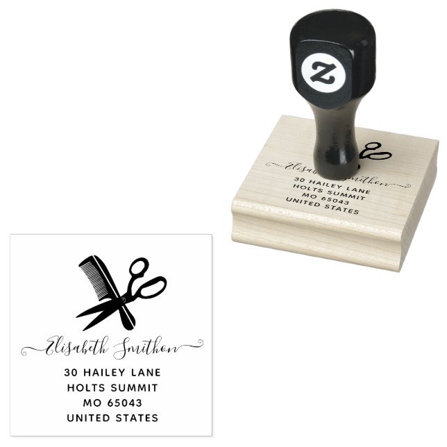 Simple Scissors Hair Comb Hairdresser Professional Rubber Stamp (Stamped)