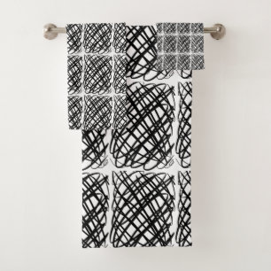 Simple Scribble Black Centre Tiled Bath Towel Set