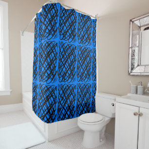 Simple Scribble   Black   Centre Tiled   Blue   Shower Curtain