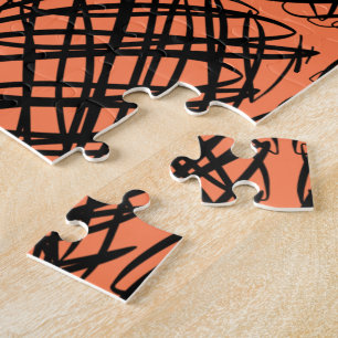 Simple Scribble Black Centre Tiled Coral Jigsaw Puzzle