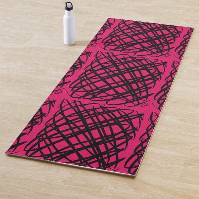 Simple Scribble | Black | Centre Tiled | Ruby |  Yoga Mat (In Situ)