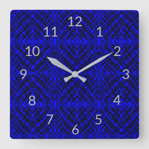 Simple Scribble Mirror Tiling Blue Square Wall Clock