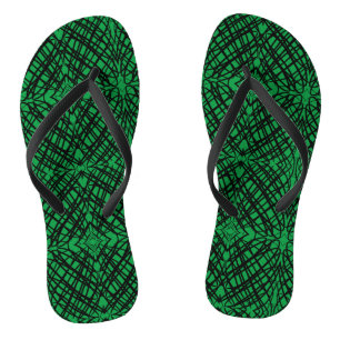 Simple Scribble Mirror Tiling Green Jandals