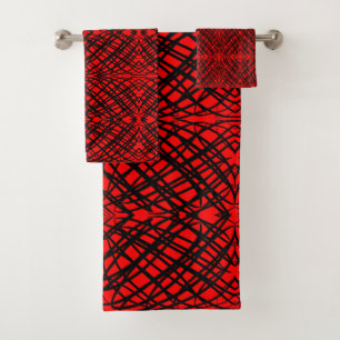 Simple Scribble Mirror Tiling Red Bath Towel Set