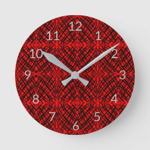 Simple Scribble Mirror Tiling Red Round Clock