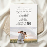Simple Script 2 Photo QR Code Off White Wedding