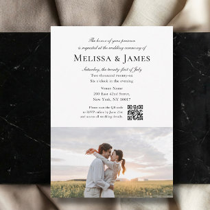 Simple Script 2 Photo White QR Code Wedding Invitation