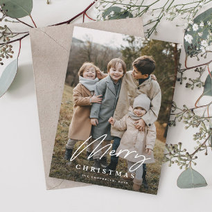 Simple Script 3 Photo Merry Christmas Holiday Card