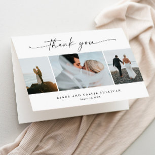 Simple Script 3 Photo Wedding Thank You Card