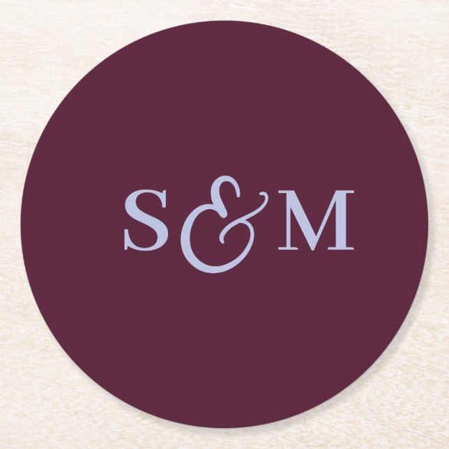 Simple Script Ampersand Monogram Wedding Round Paper Coaster (Front)
