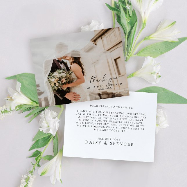 Simple Script and Photo Wedding Flat Thank You Card (Creator Uploaded)