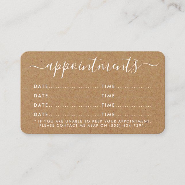 Simple Script Appointment Card - Rustic Kraft (Front)
