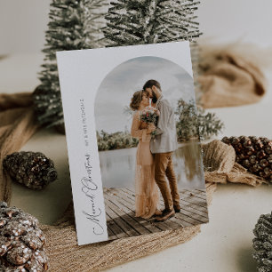 simple script arch holiday wedding announcement