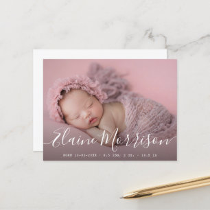simple script baby birth announcement card