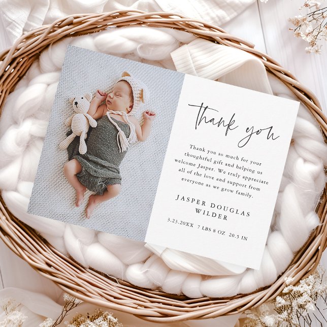 Simple Script Baby Photo Thank You Card (Simple script baby photo thank you card.)