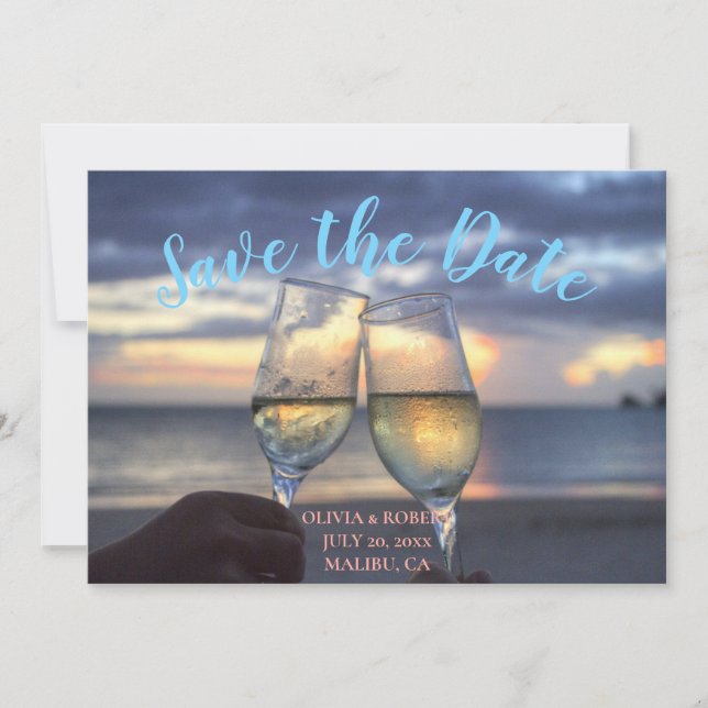 Simple script – beach  Save the Date Invitation (Front)