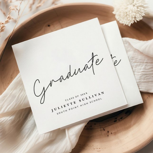 Simple Script Black and White Graduation Party Napkin (Simple graduate script black and white graduation party napkins.)